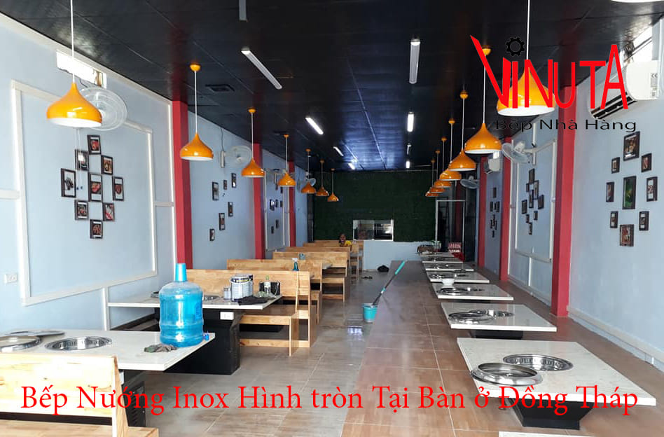 bếp nướng inox hình tròn tại bàn ở đồng tháp