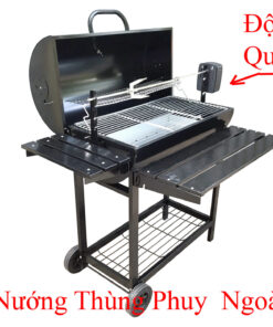 Bếp nướng than ngoài trời, lò nướng thùng phi tự xoay chân cao giá rẻ
