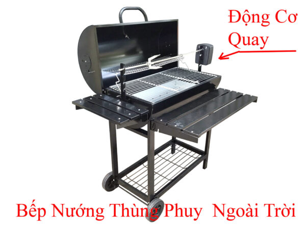 Bếp nướng than ngoài trời, lò nướng thùng phi tự xoay chân cao giá rẻ