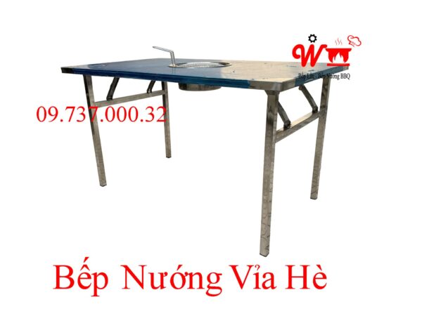 Bàn ăn lẩu nướng chân gập gọn, inox, dùng ngoài trời, vỉa hè, sân vườn - Ảnh 3