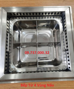 Bếp từ 4 vùng nấu, Bếp lẩu vuông âm bàn nhà hàng, lẩu nhà hàng 4 ngăn