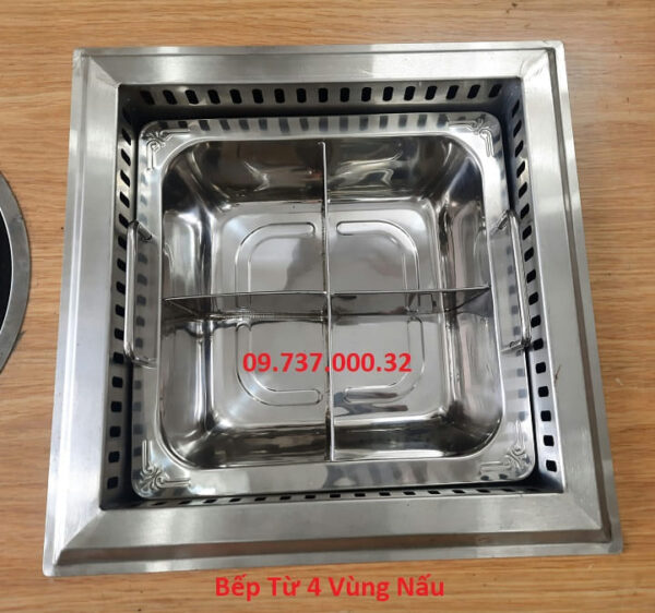 Bếp từ 4 vùng nấu, Bếp lẩu vuông âm bàn nhà hàng, lẩu nhà hàng 4 ngăn