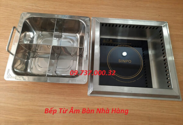 Bếp lẩu 4 ngăn nhà hàng, bếp từ vuông âm bàn 4 ngăn, bếp lẩu inox 4 vị - Ảnh 3