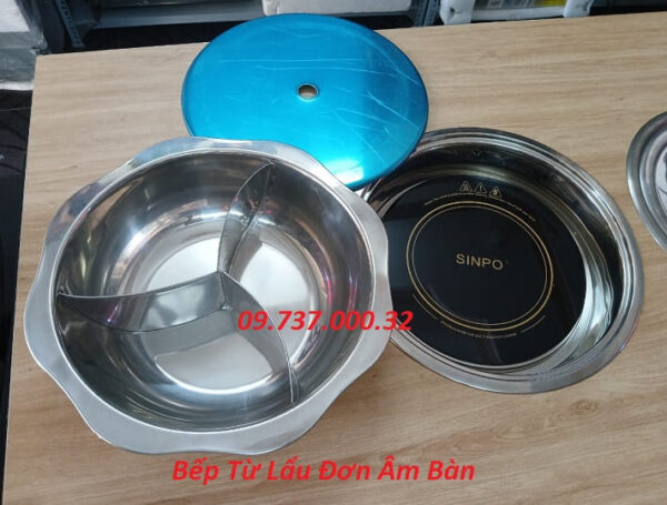 Bếp lẩu nhà hàng 3 ngăn, Bếp từ đơn tròn âm bàn nồi lẩu inox 3 ngăn - Ảnh 5