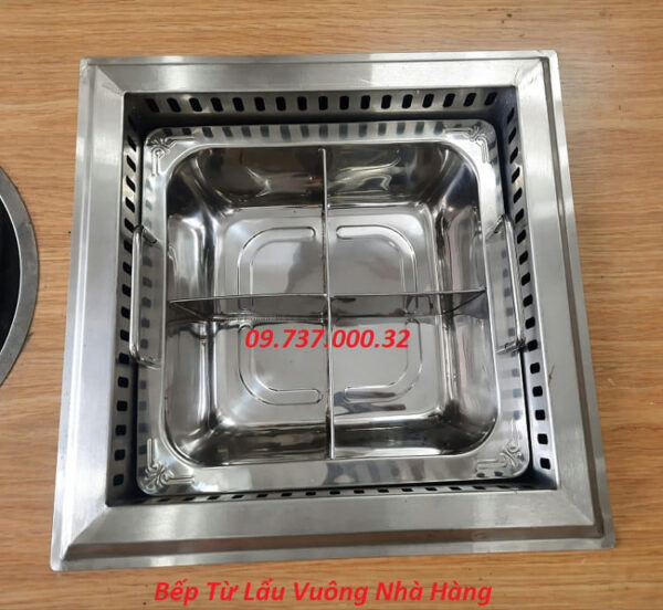 Bếp từ lẩu vuông nhà hàng, bếp từ âm bàn 2000w, nồi lẩu vuông 4 ngăn