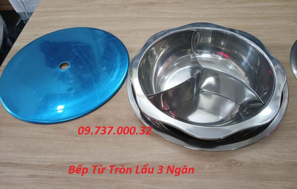 Bếp lẩu nhà hàng 3 ngăn, Bếp từ đơn tròn âm bàn nồi lẩu inox 3 ngăn - Ảnh 7