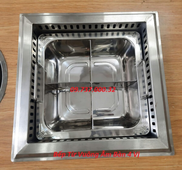 Bếp lẩu 4 ngăn nhà hàng, bếp từ vuông âm bàn 4 ngăn, bếp lẩu inox 4 vị - Ảnh 5