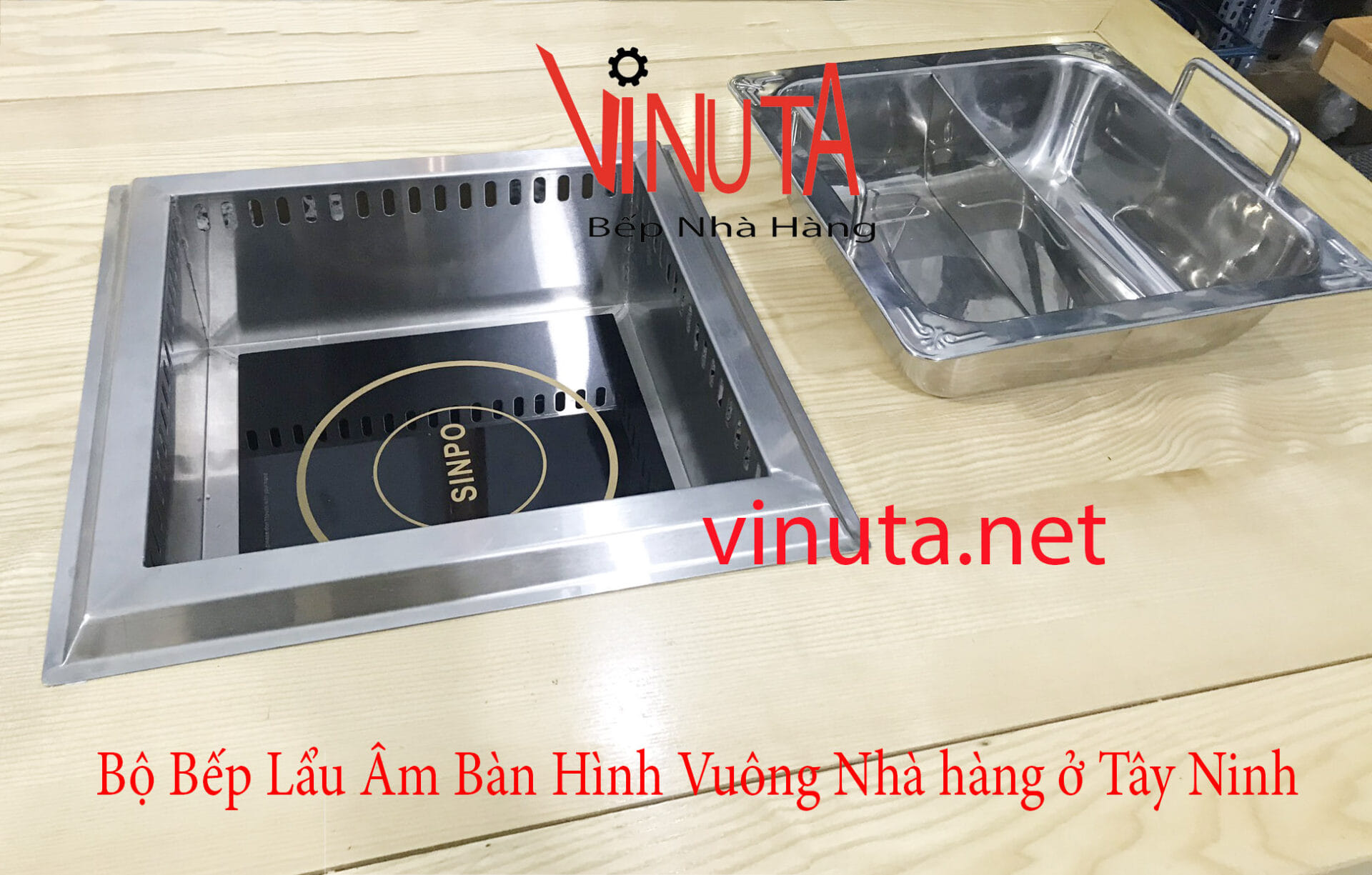 bộ bếp lẩu âm bàn hình vuông nhà hàng ở tây ninh