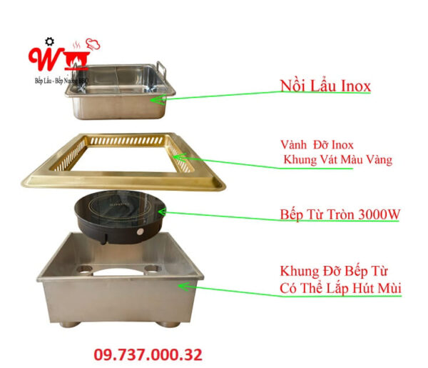 Bếp từ lẩu âm bàn nhà hàng, Bếp lẩu vuông nhà hàng chuyên lẩu buffet - Ảnh 3