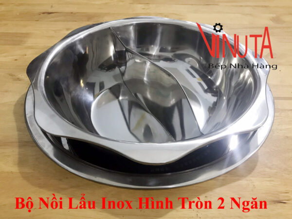 nồi lẩu 2 ngăn inox | nồi nấu lẩu hình tròn 2 ngăn | Xoong nấu lẩu vành hình bông hoa - Ảnh 3