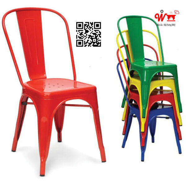 Ghế sắt có tựa lưng, sơn tĩnh điện có nhiều màu, xanh, đỏ, vàng, đen, trắng, nâu đất, ghi...đẹp, bền - Ảnh 2