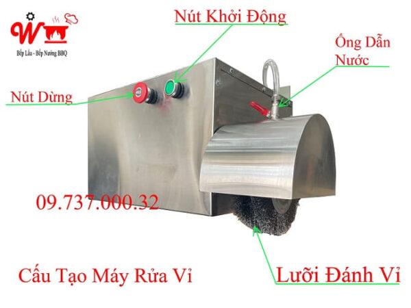 Máy rửa vỉ nướng inox, máy chà vỉ, máy vệ sinh vỉ nướng bán tự động - Ảnh 2