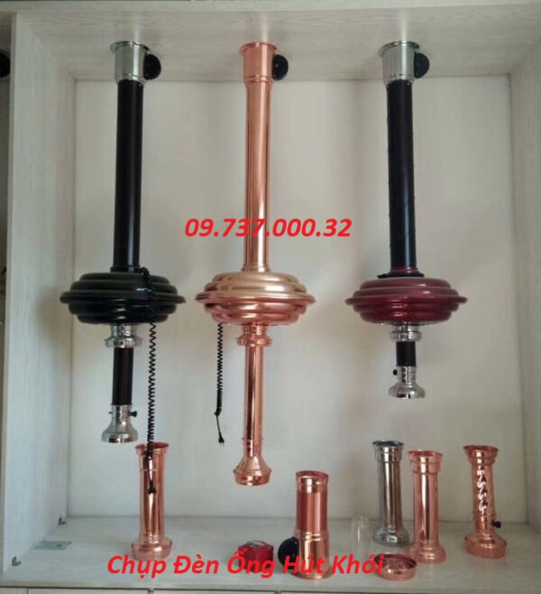 Chụp đèn ống hút khói màu vàng, Chao đèn trang trí ống khói bếp nướng