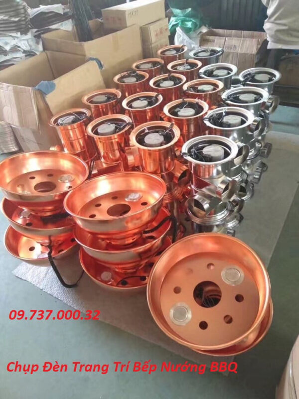 Chao đèn tròn ống hút khói, chụp đèn trang trí màu đồng bếp nướng BBQ - Ảnh 6