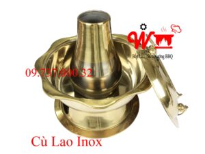 Lẩu cù lao inox 304 màu vàng hình cánh hoa, nồi lẩu cá dân ích, nồi lẩu bằng than