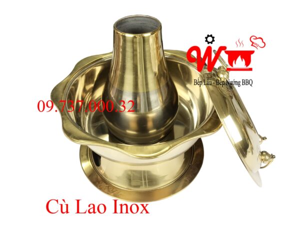 Lẩu cù lao inox 304 màu vàng hình cánh hoa, nồi lẩu cá dân ích, nồi lẩu bằng than