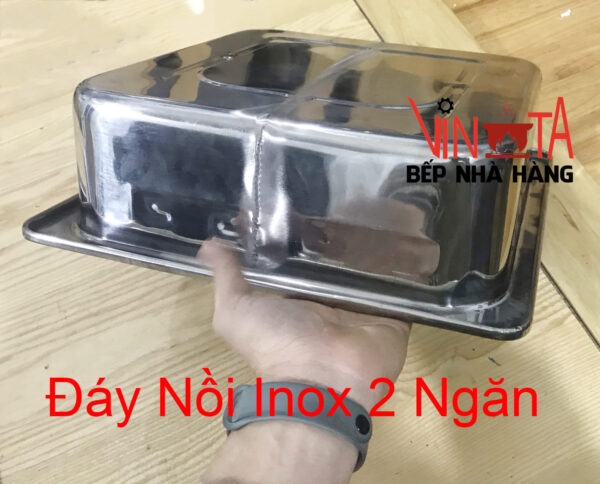 nồi inox ăn lẩu 2 ngăn | xoong nấu lẩu vuông 2 đáy từ, nồi ăn lẩu bếp từ giá rẻ - Ảnh 3