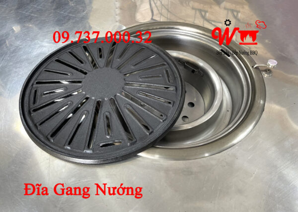Đĩa Gang Nướng BBQ, Vỉ, Khay, Chảo bếp nướng than tròn tại bàn BBQ - Ảnh 3