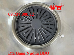 Đĩa Gang Nướng BBQ, Vỉ, Khay, Chảo bếp nướng than tròn tại bàn BBQ