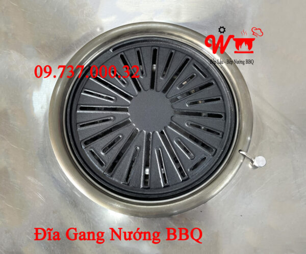 Đĩa Gang Nướng BBQ, Vỉ, Khay, Chảo bếp nướng than tròn tại bàn BBQ