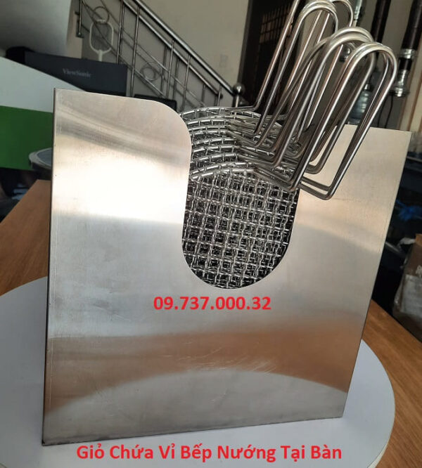 Giỏ xách vỉ nướng cầm tay, khay inox đựng vỉ nướng inox, vỉ gang, vỉ tròn - Ảnh 2