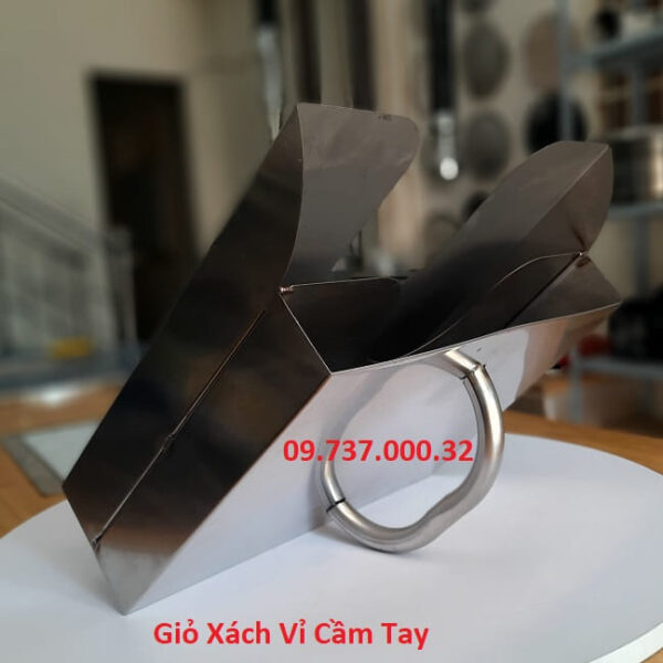 Giỏ xách vỉ nướng cầm tay, khay inox đựng vỉ nướng inox, vỉ gang, vỉ tròn - Ảnh 3