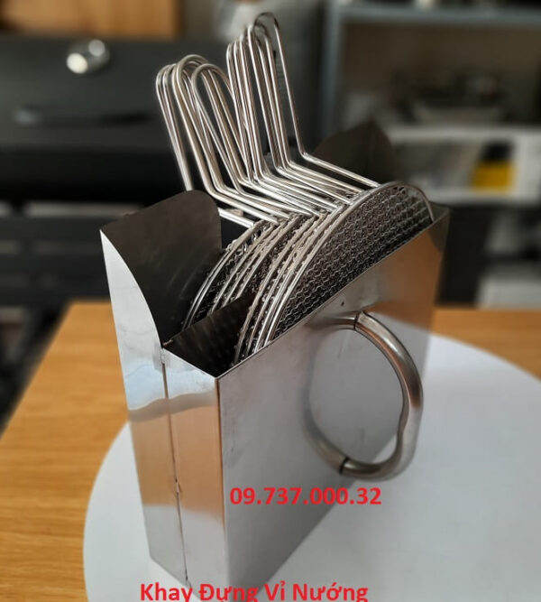 Giỏ xách vỉ nướng cầm tay, khay inox đựng vỉ nướng inox, vỉ gang, vỉ tròn - Ảnh 6