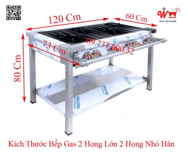 Bếp 2 họng lớn 2 họng nhỏ công nghiệp Hàn Quốc, dùng gas - Ảnh 7