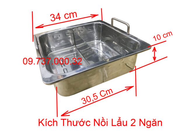 nồi inox ăn lẩu 2 ngăn | xoong nấu lẩu vuông 2 đáy từ, nồi ăn lẩu bếp từ giá rẻ - Ảnh 2