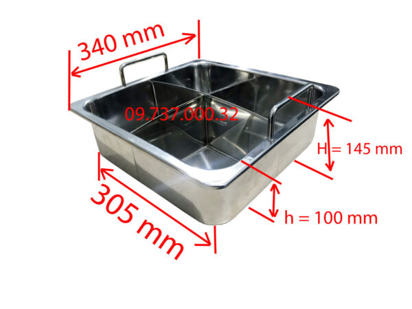 nồi lẩu inox 4 đáy | xoong nấu lẩu inox 4 ngăn hình vuông, nồi lẩu 4 vị, lẩu tứ xuyên - Ảnh 2