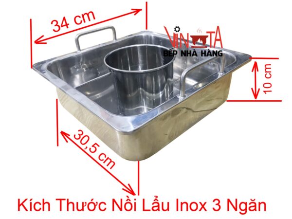 Nồi lẩu inox vuông, tròn loại 1, 2, 3 ,4 Ngăn dùng bếp từ, gas, cồn, than - Ảnh 3