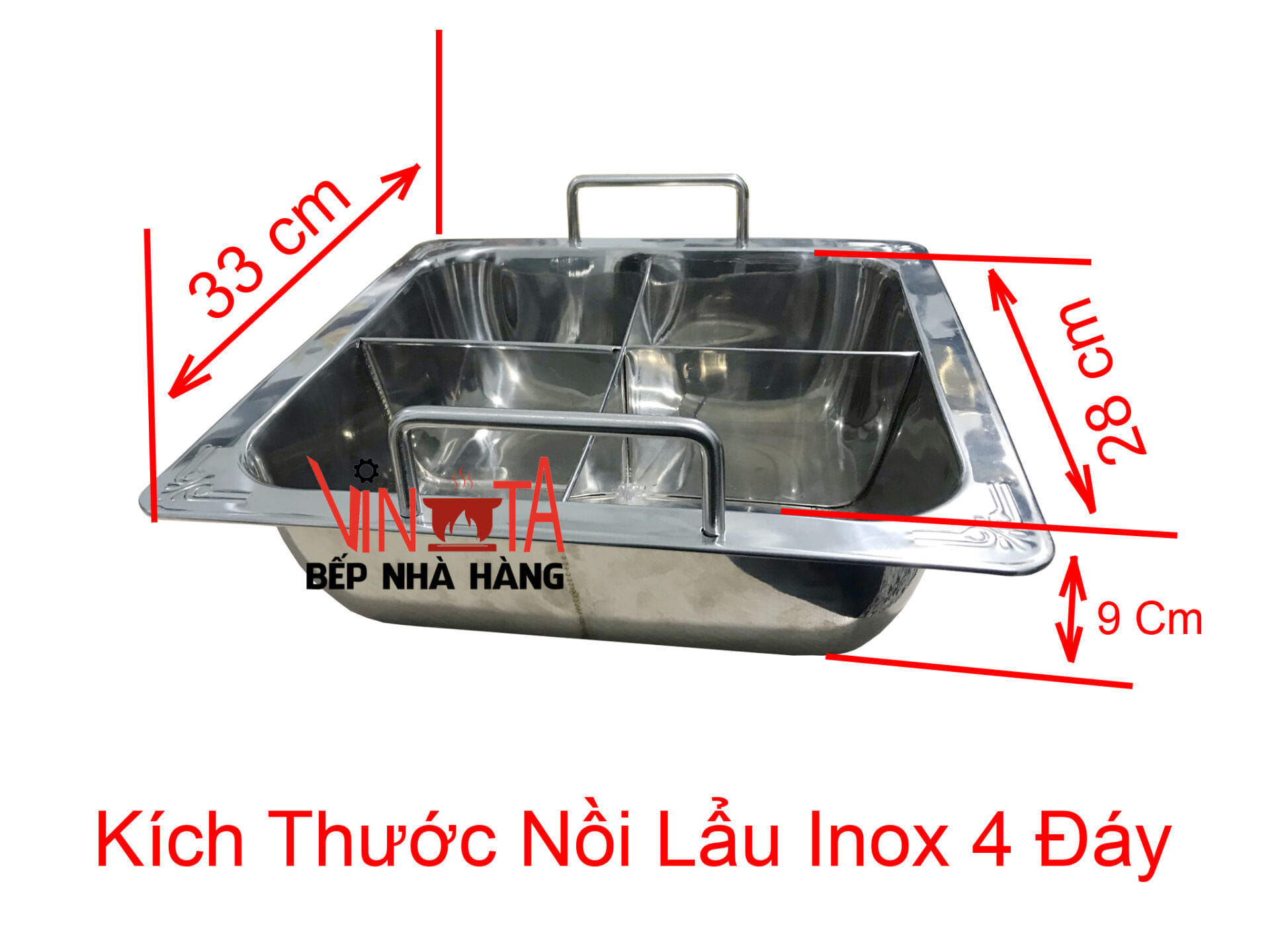 kích thước nồi lẩu inox 4 đáy