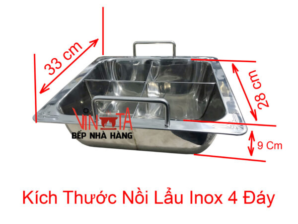 Nồi Lẩu Inox 4 Ngăn (Đáy), Xoong nấu lẩu 4 đáy từ, nồi lẩu bếp từ 28cm - Ảnh 4