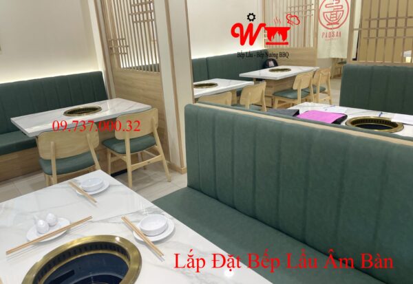 Bếp lẩu tròn âm bàn nhà hàng, có thể lắp hút mùi, đẹp, sang trọng, 2 ngăn - Ảnh 10