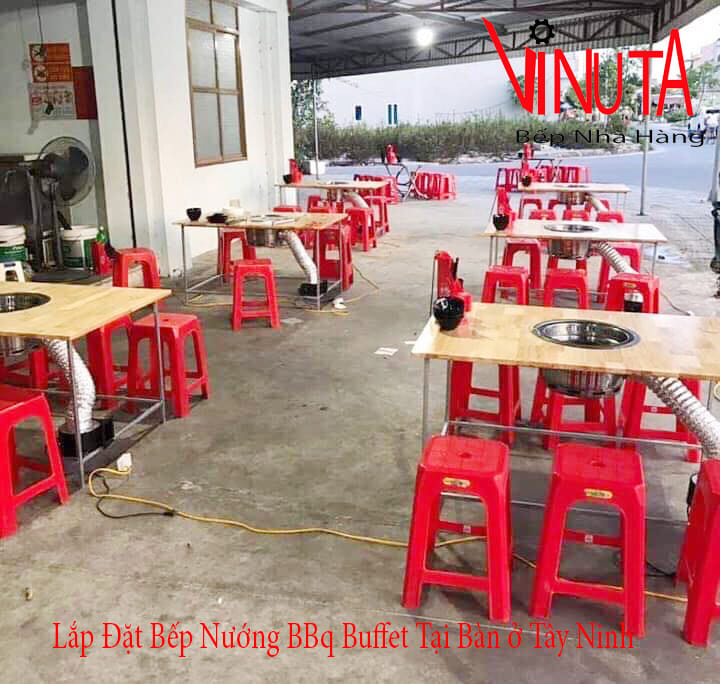 lắp đặt bếp nướng bbq buffet tại bàn ở tây ninh