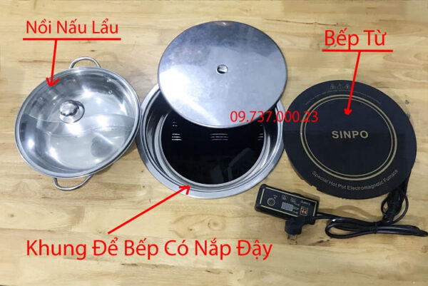 Bếp từ đơn tròn âm bàn,bếp lẩu nhà hàng, nồi lẩu tròn inox 2, 3, 4 ngăn - Ảnh 9