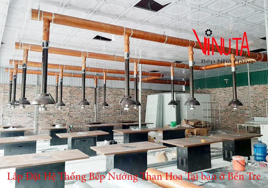 lắp đặt hệ thống bếp nướng than hoa tại bàn ở bến tre