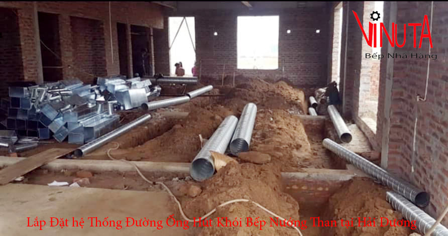 lắp đặt hệ thống đường ống hút khói bếp nướng than hoa tại hải dương
