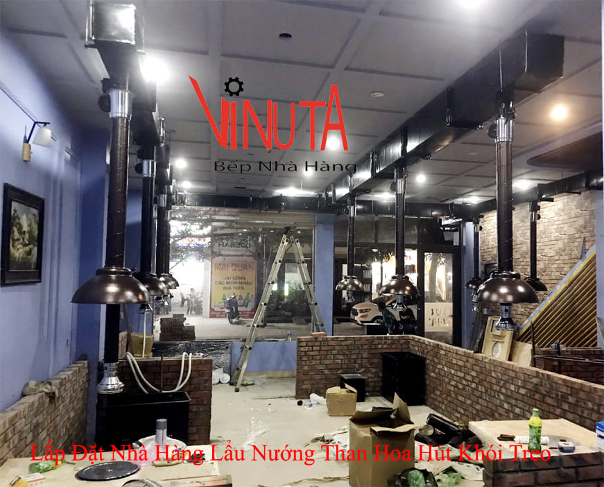 lắp đặt nhà hàng lẩu nướng than hoa hút khói treo