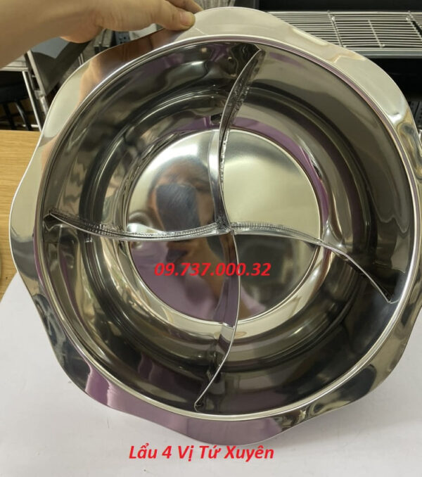 Nồi lẩu tròn 4 ngăn, nồi inox 4 vị dành cho nhà hàng, nồi dùng bếp từ, ga - Ảnh 2