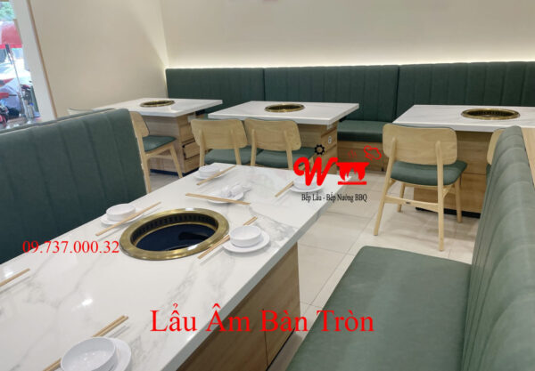 Bếp lẩu tròn âm bàn nhà hàng, có thể lắp hút mùi, đẹp, sang trọng, 2 ngăn - Ảnh 11