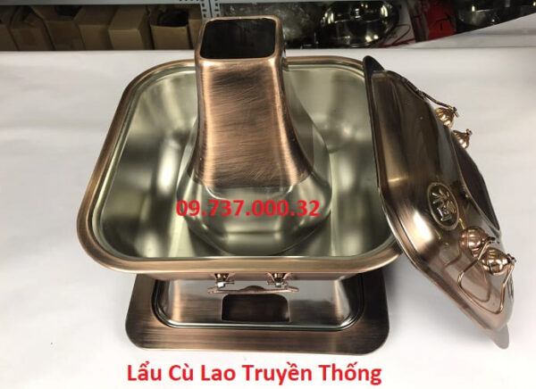 Nồi cù lao inox vuông màu đồng, bếp lẩu cù lao,lẩu dân ích truyển thống - Ảnh 7