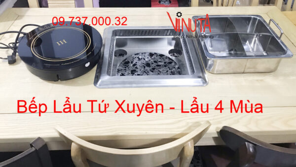 Bếp lẩu âm bàn nhà hàng | bộ Nồi (bếp) lẩu đơn hình vuông 3000w 4 ngăn - Ảnh 4