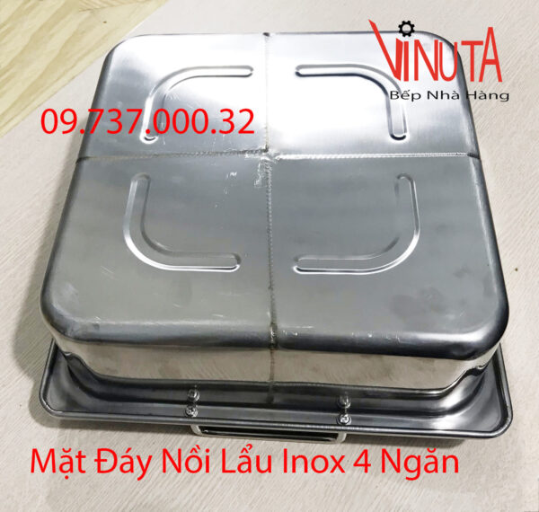 nồi lẩu inox 4 đáy | xoong nấu lẩu inox 4 ngăn hình vuông, nồi lẩu 4 vị, lẩu tứ xuyên - Ảnh 3