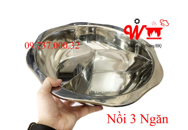 Nồi 3 ngăn inox tròn, xoong nấu lẩu ba ngăn riêng biệt dùng cho bếp điện từ, bếp gas, bếp than - Ảnh 3