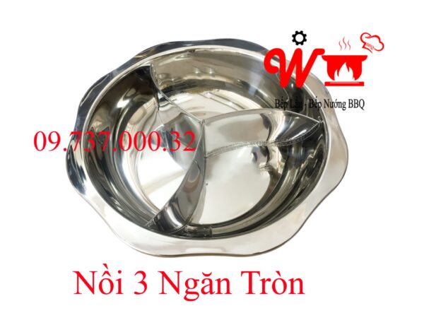 Nồi 3 ngăn inox tròn, xoong nấu lẩu ba ngăn riêng biệt dùng cho bếp điện từ, bếp gas, bếp than - Ảnh 4