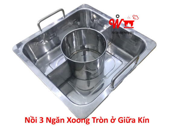 Nồi lẩu inox vuông, tròn loại 1, 2, 3 ,4 Ngăn dùng bếp từ, gas, cồn, than - Ảnh 6