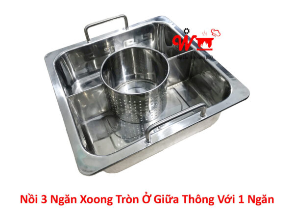 Nồi lẩu inox vuông, tròn loại 1, 2, 3 ,4 Ngăn dùng bếp từ, gas, cồn, than - Ảnh 7