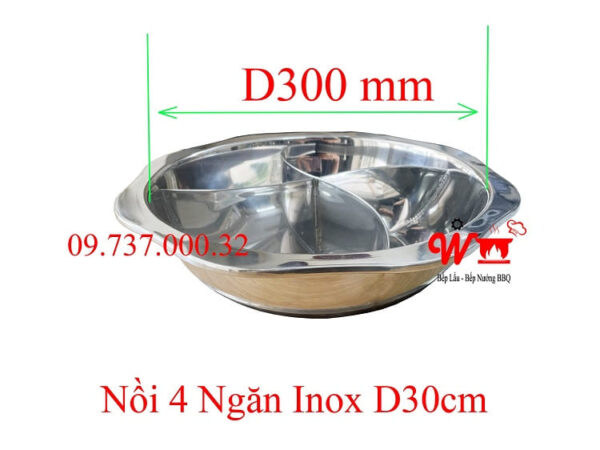 Nồi lẩu tròn 4 ngăn, nồi inox 4 vị dành cho nhà hàng, nồi dùng bếp từ, ga - Ảnh 3