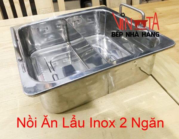 nồi inox ăn lẩu 2 ngăn | xoong nấu lẩu vuông 2 đáy từ, nồi ăn lẩu bếp từ giá rẻ - Ảnh 4